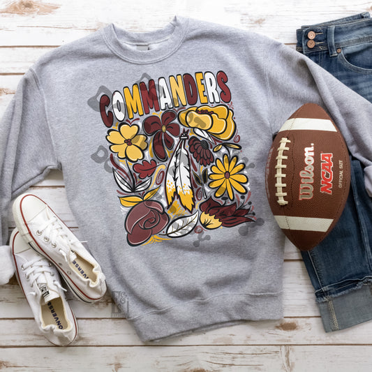 Football Team WC Hand-drawn Doodle Flowers DTF Transfer