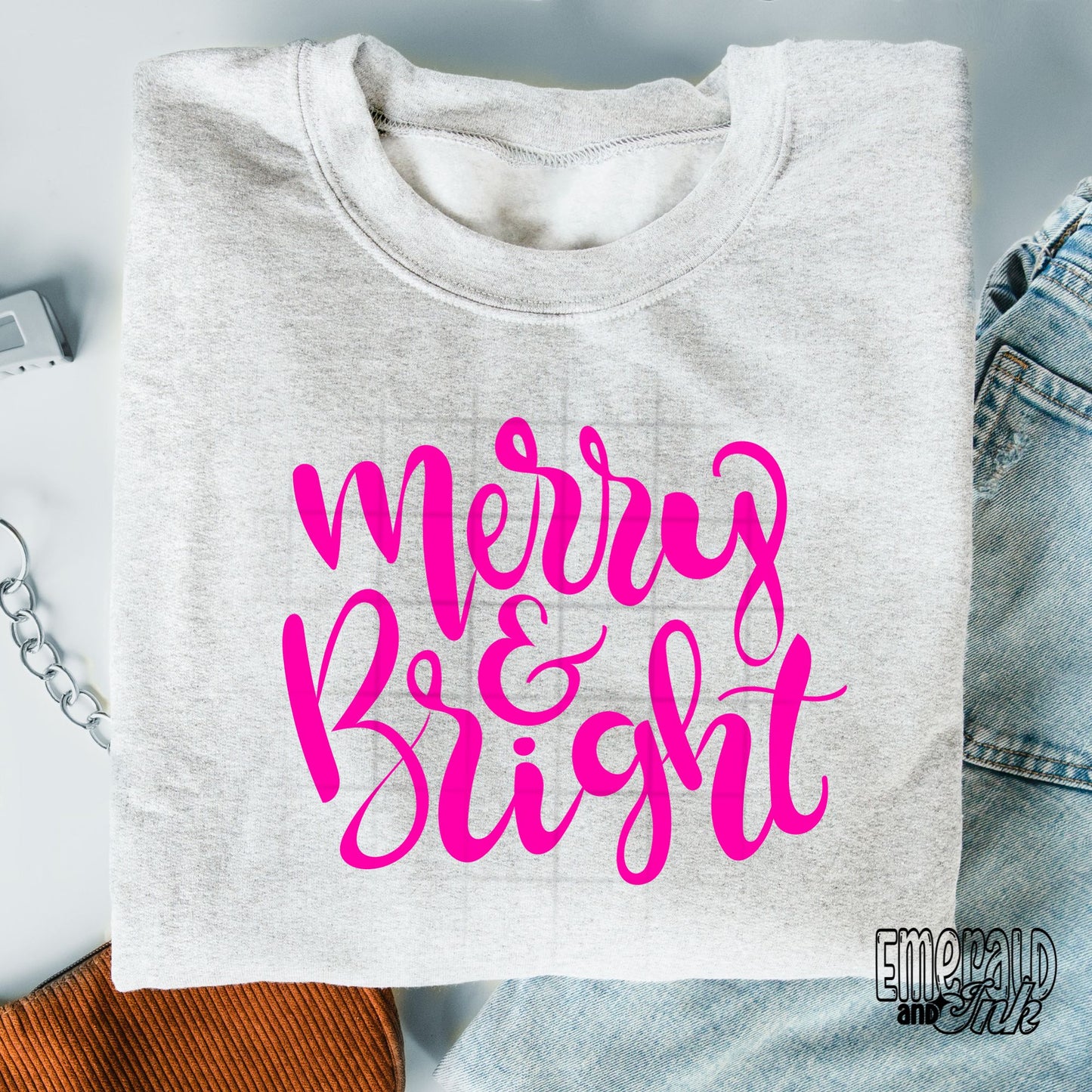 Merry & Bright (hot pink) - DTF Transfer*TAT 7 biz days