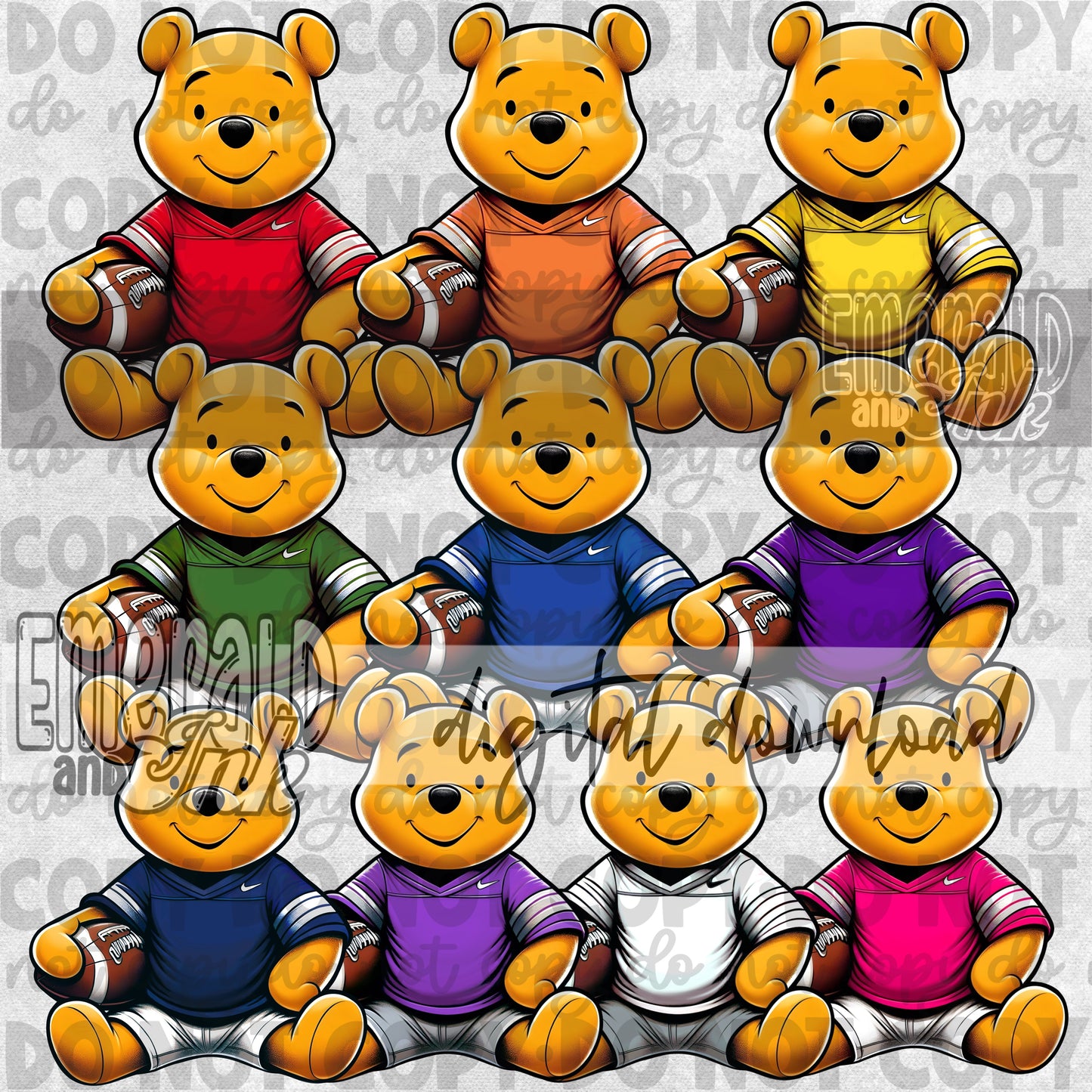 Cartoon Bear Football Clipart Set - Digital ZIP File Download