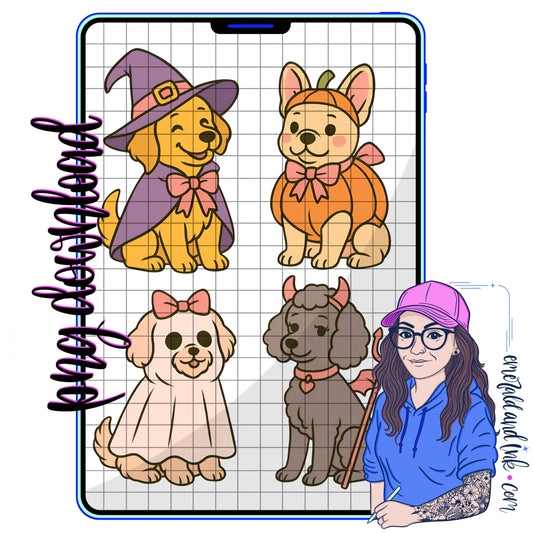 Girly Halloween Pups PNG - Digital Download