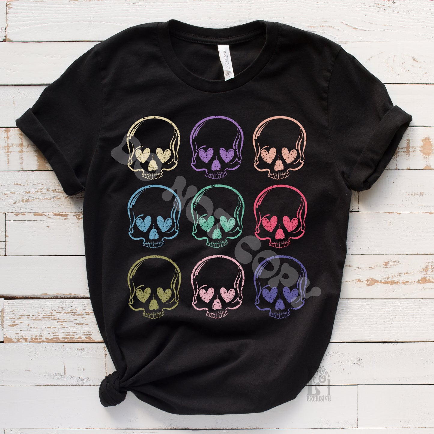 Colorful Heart Eyes Skull Collage DTF Transfer