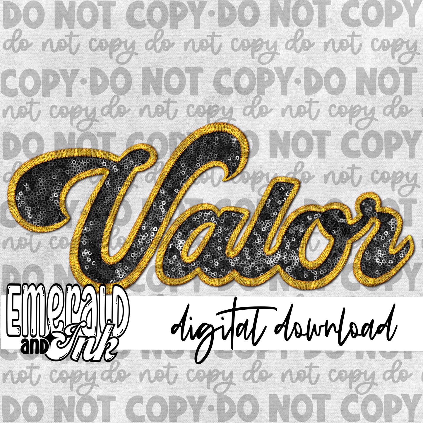 Valor Faux Embroidery (black & gold) - Digital Download