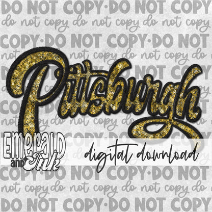 Faux Embroidery Football City Pittsburgh Digital Download