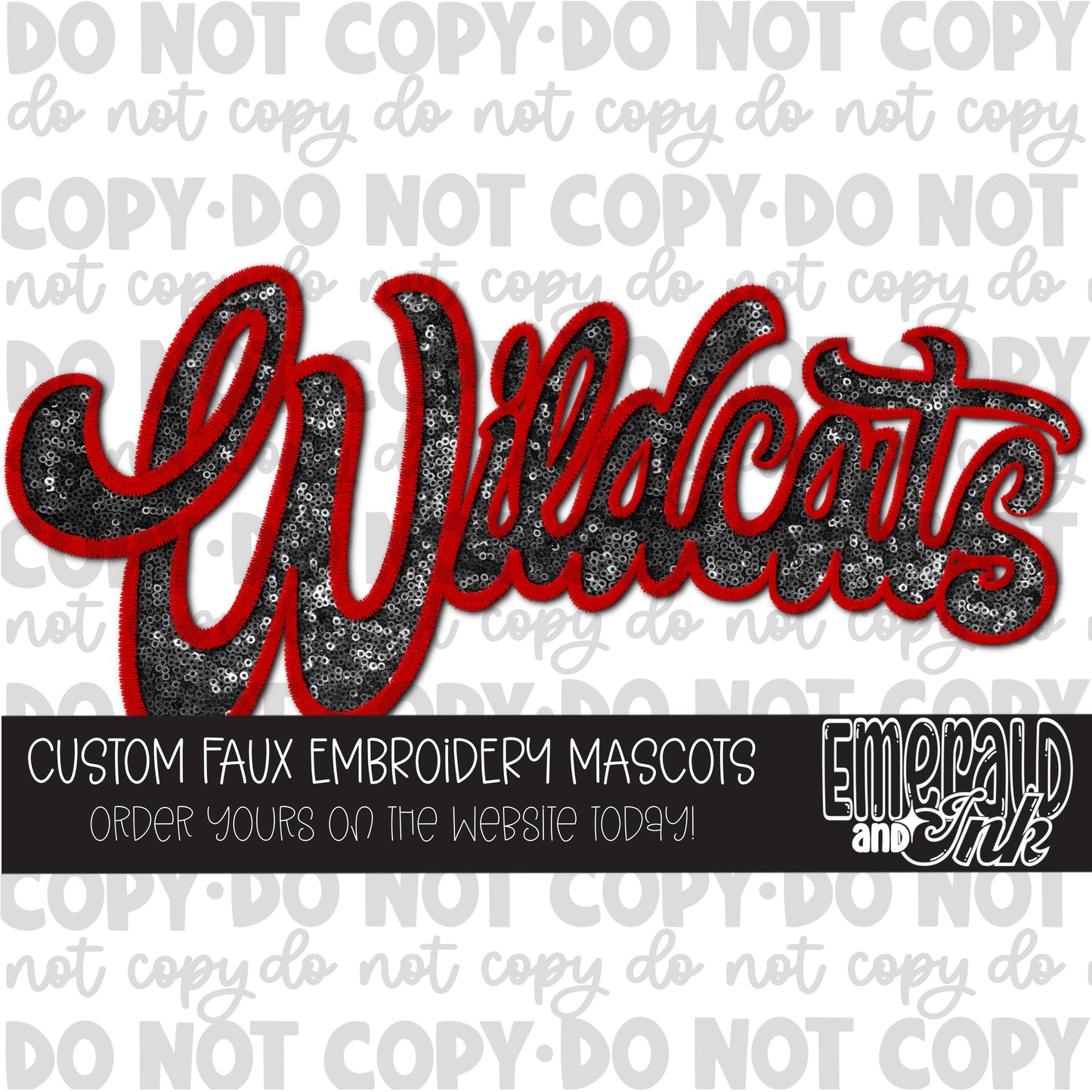 Wildcats Faux Embroidery (black & red) - Digital Download