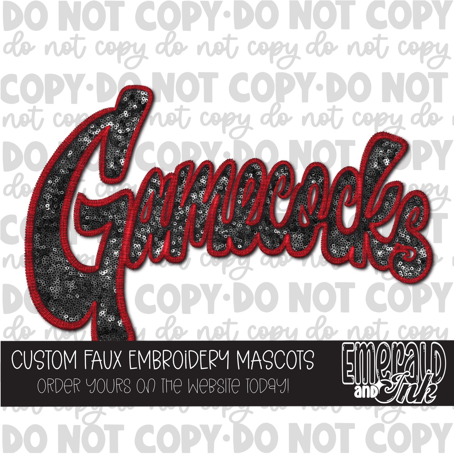 Gamecocks Faux Embroidery (garnet & black) - Digital Download