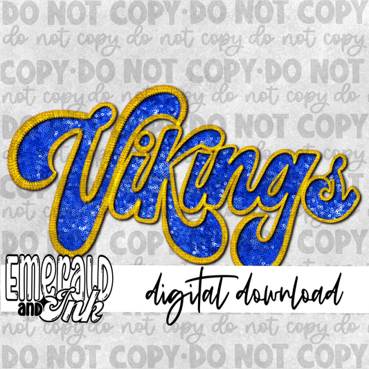 Vikings Faux Embroidery (gold & blue) - Digital Download