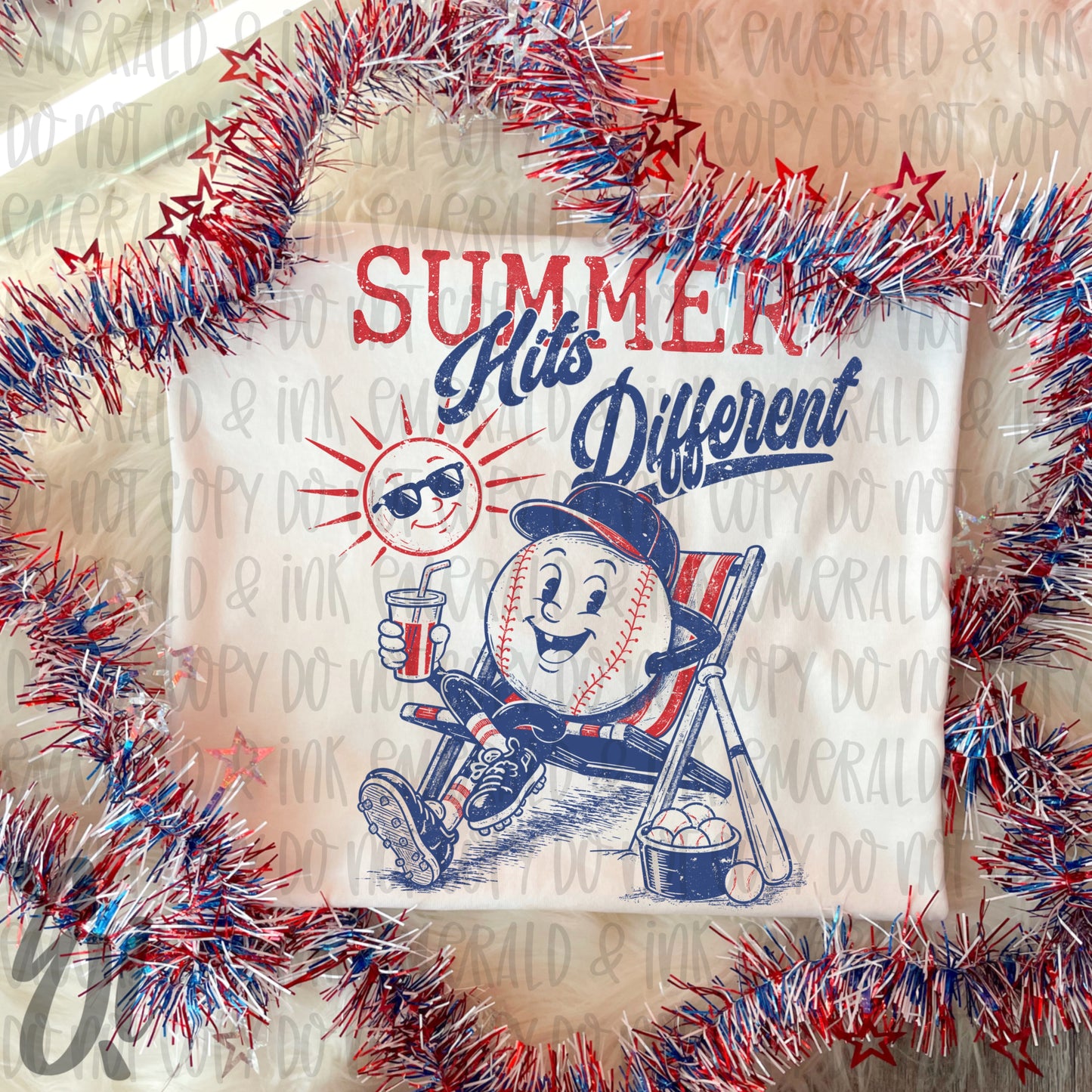 Summer Hits Different Hand Drawn Baseball PNG
