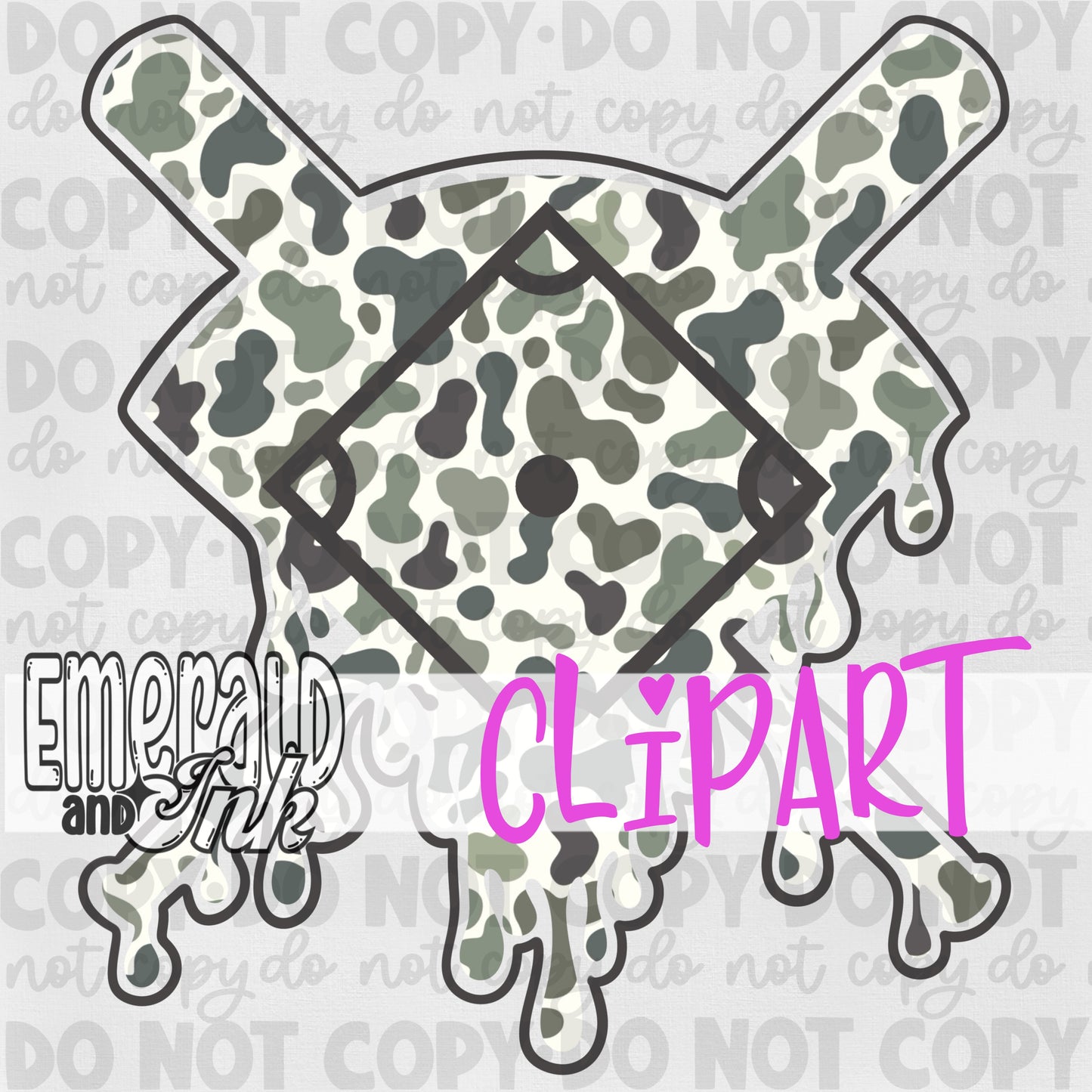 Camo Baseball Diamond Clipart Background - Digital Download