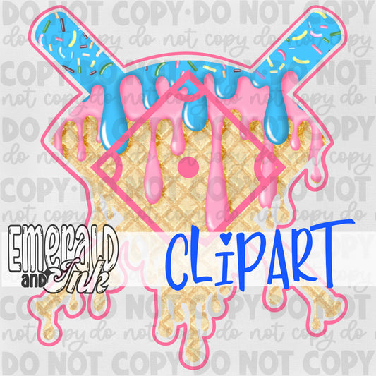 Baseball Diamond Clipart Background Ice Cream Drip - Digital Download