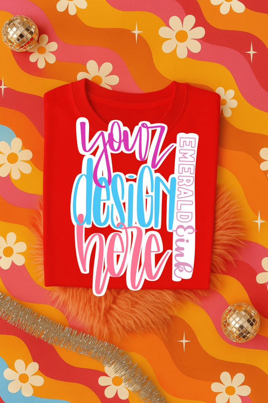 Retro Red Folded T-Shirt Tee Flat Lay Mock Up