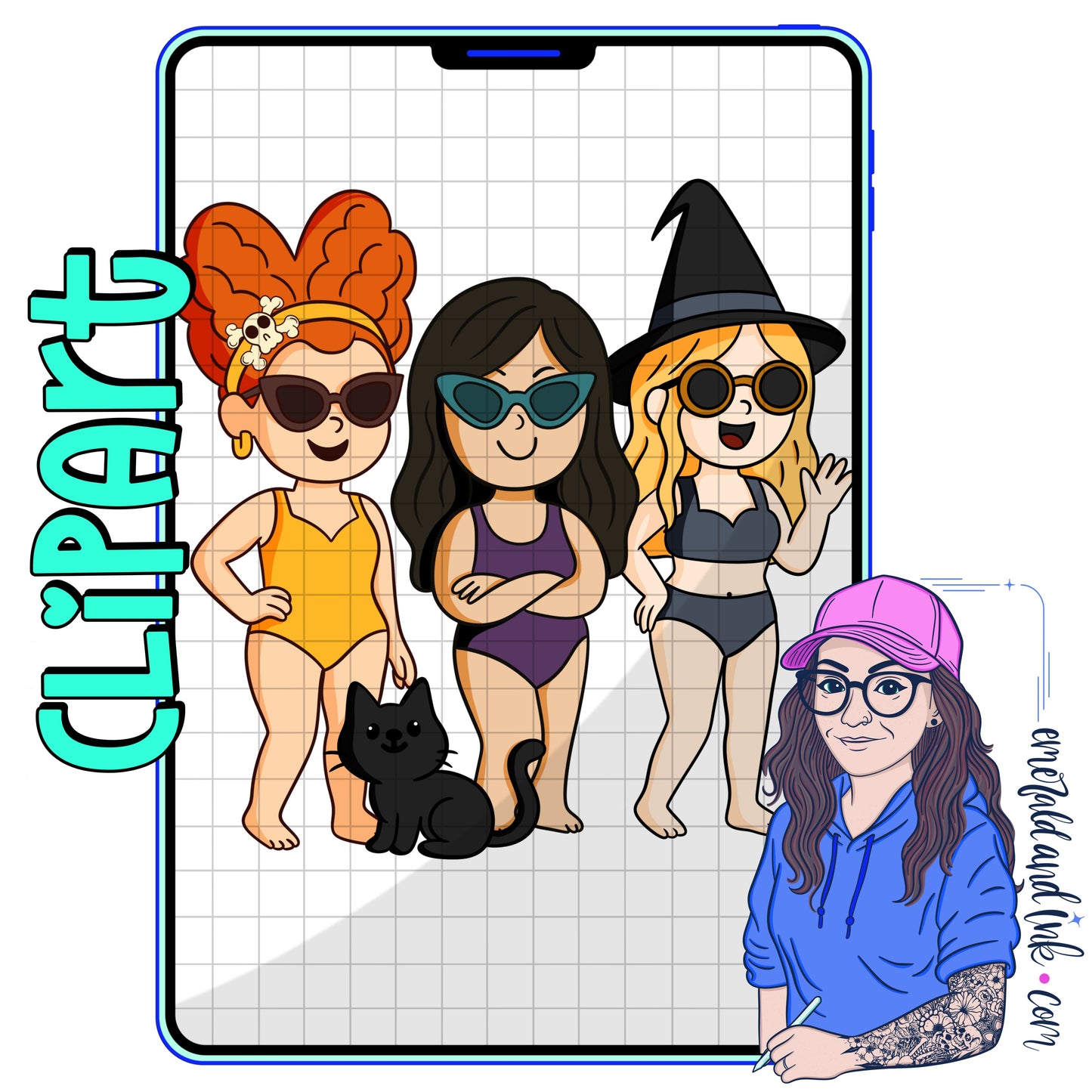 Sister Witches Summer Clipart - Digital Download
