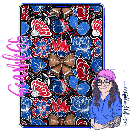 Football Doodle Flower Team Color Seamless (Buffalo, Patriots) - JPEG Digital Download