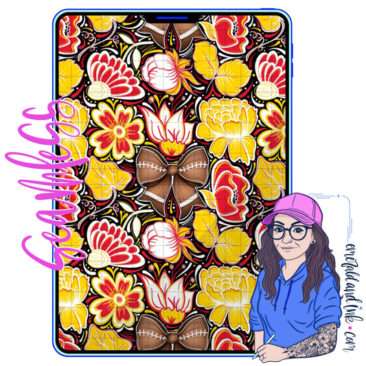 Football Doodle Flower Team Color Seamless (KC) - JPEG Digital Download