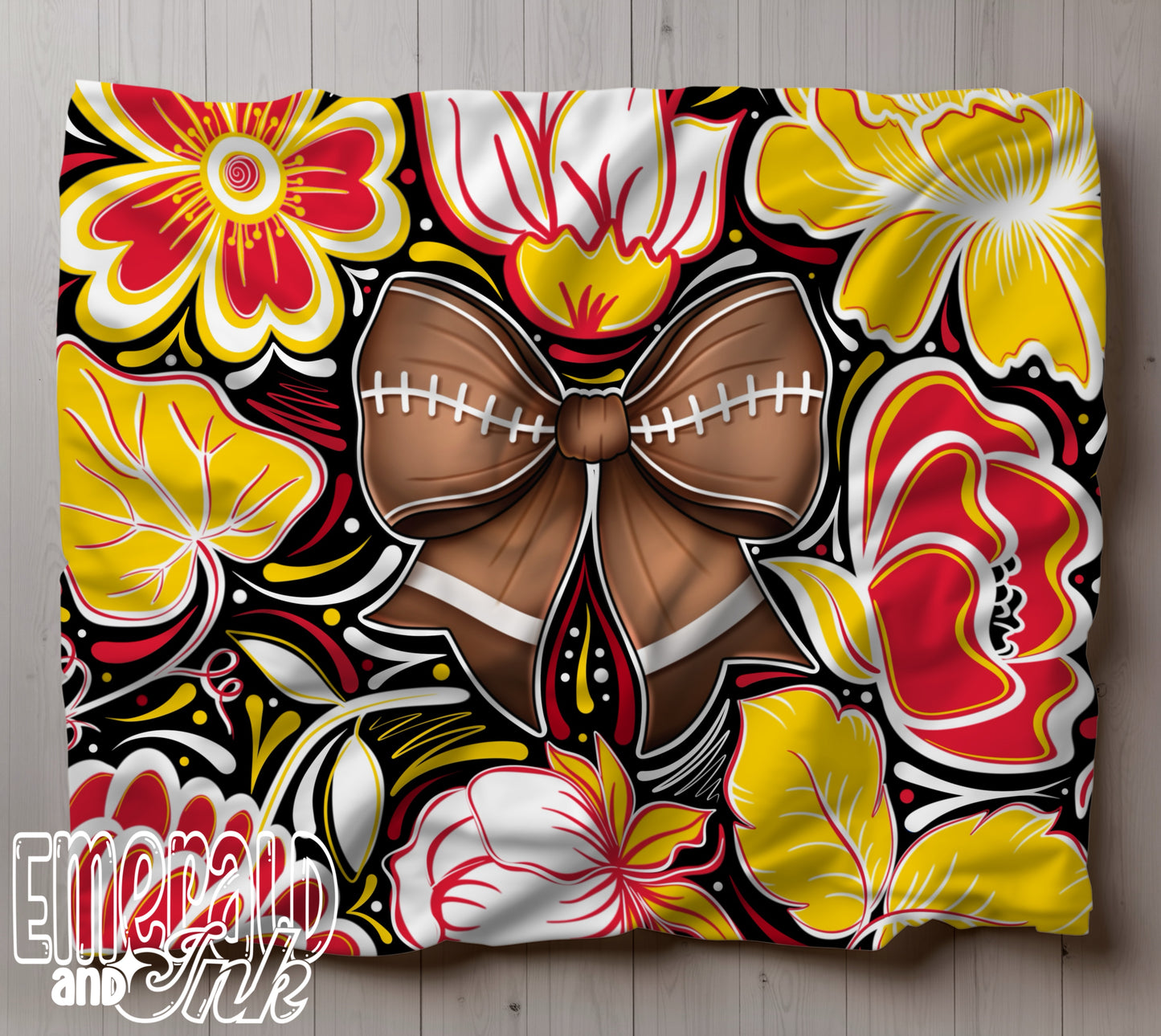 Team Colors Football Bow Cozy Throw Blanket - Multiple Sizes Available
