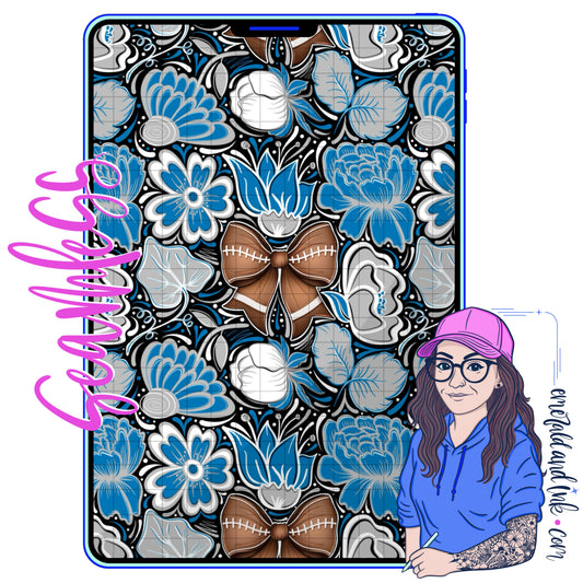 Football Doodle Flower Team Color Seamless (Detroit) - JPEG Digital Download