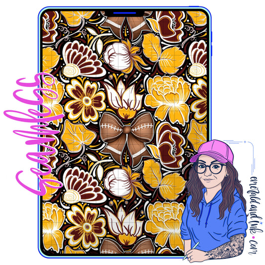 Football Doodle Flower Team Color Seamless (Wash) - JPEG Digital Download