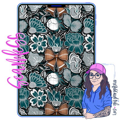 Football Doodle Flower Team Color Seamless (Philly) - JPEG Digital Download