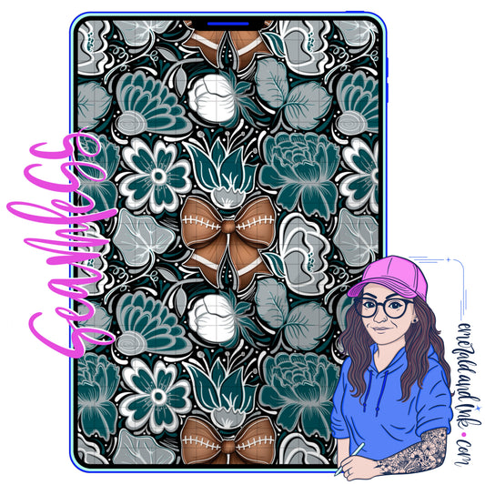 Football Doodle Flower Team Color Seamless (Philly) - JPEG Digital Download