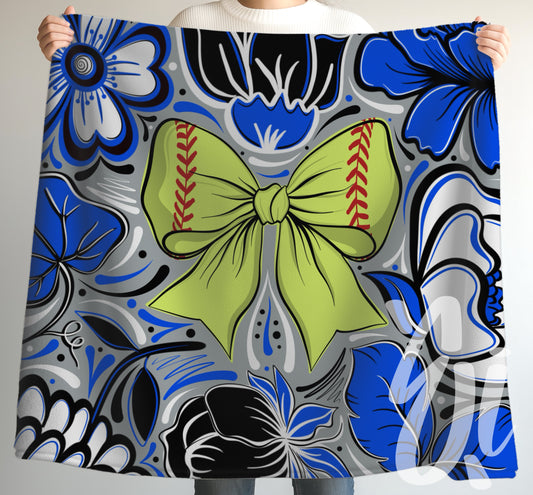 Team Colors Softball Bow Cozy Throw Blanket - Multiple Sizes Available