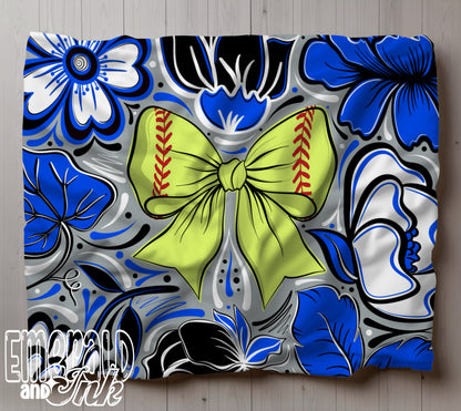 Team Colors Softball Bow Cozy Throw Blanket - Multiple Sizes Available