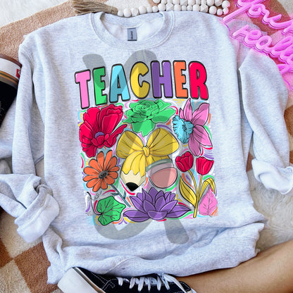Teacher Bow Hand Drawn Doodle Flowers Digital Download