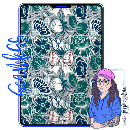 Baseball Doodle Flower Team Color Seamless (Seattle) - JPEG Digital Download