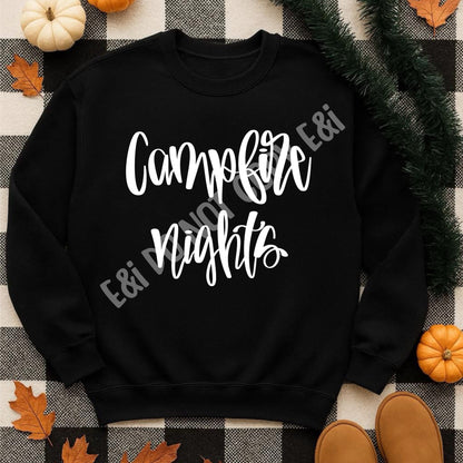 Campfire Nights Hand Lettered (black & white versions) - Digital Download
