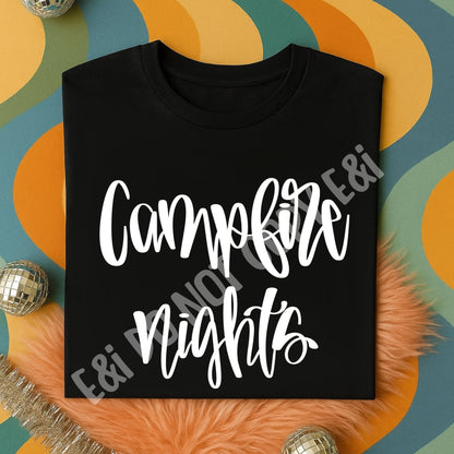 Campfire Nights Hand Lettered (black & white versions) - Digital Download