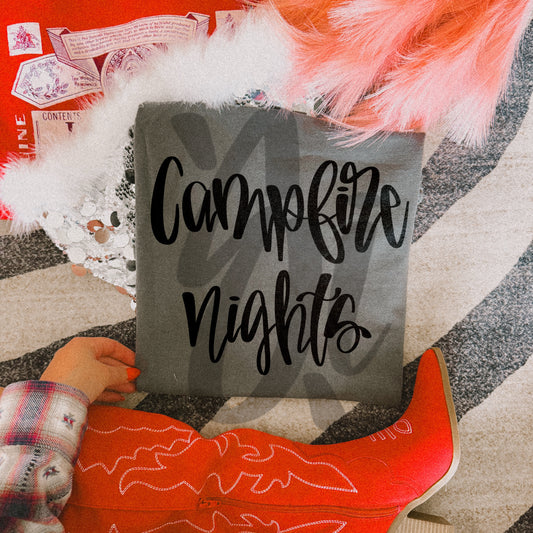 Campfire Nights Hand Lettered (black & white versions) - Digital Download