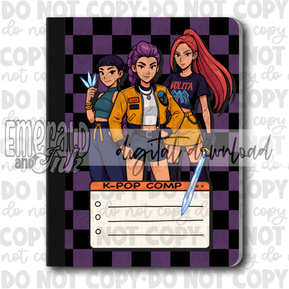 Girl Band Hunters K-Pop Composition Notebook Cover JPG - Digital Download (4 files)