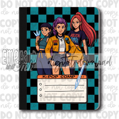 Girl Band Hunters K-Pop Composition Notebook Cover JPG - Digital Download (4 files)