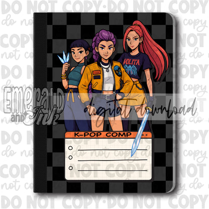Girl Band Hunters K-Pop Composition Notebook Cover JPG - Digital Download (4 files)