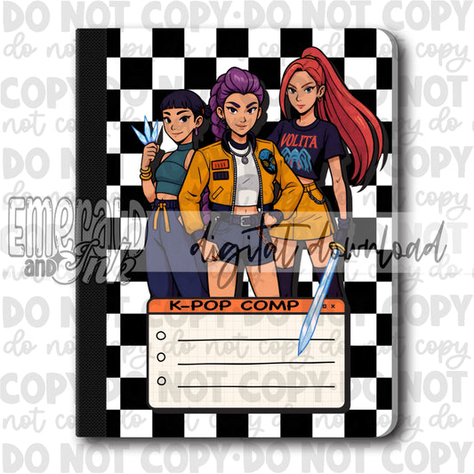 Girl Band Hunters K-Pop Composition Notebook Cover JPG - Digital Download (4 files)