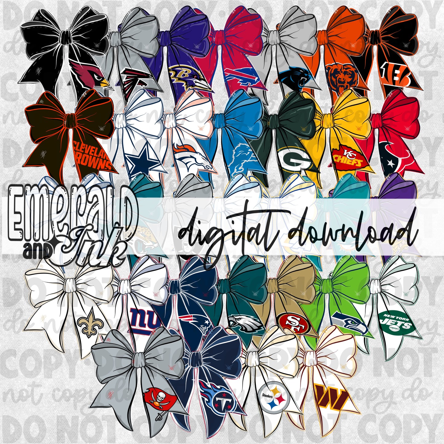Football Team Hand Drawn SINGLE Bow PNG Download - Leave Team in NOTES & will email within 24hrs