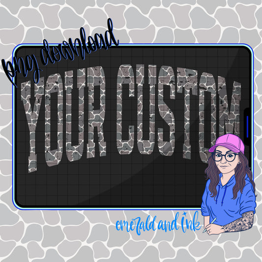 Distressed Camo Varsity PNG Design - Order your custom today!