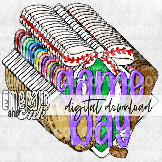 Game Day Baseball Hand Drawn Doodle Bundle Digital Download - 18 PNG Files