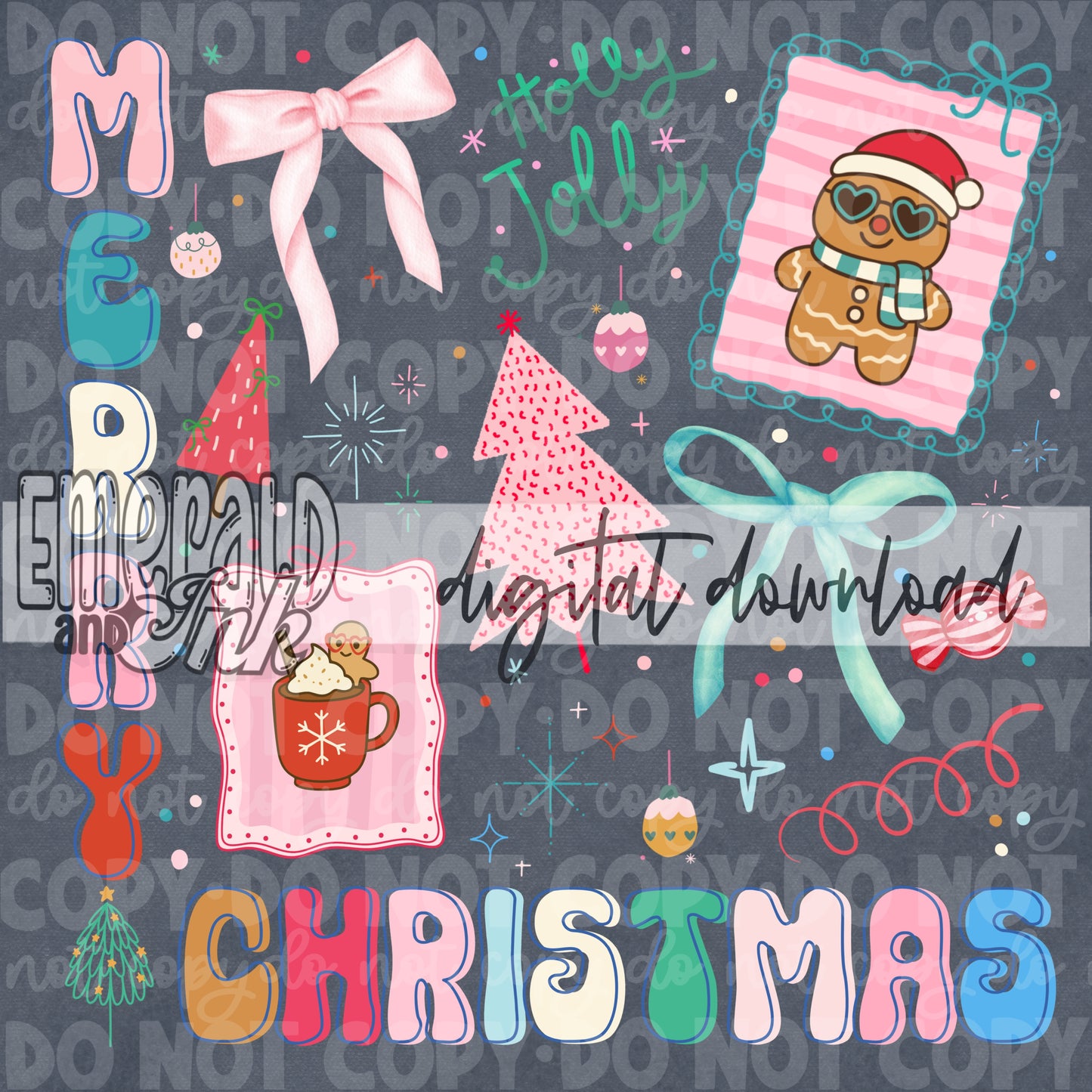 Merry Christmas Coquette Subway Style PNG Digital Download