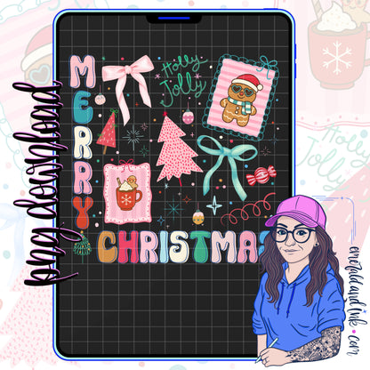 Merry Christmas Coquette Subway Style PNG Digital Download