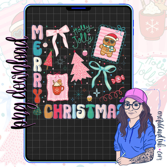 Merry Christmas Coquette Subway Style PNG Digital Download