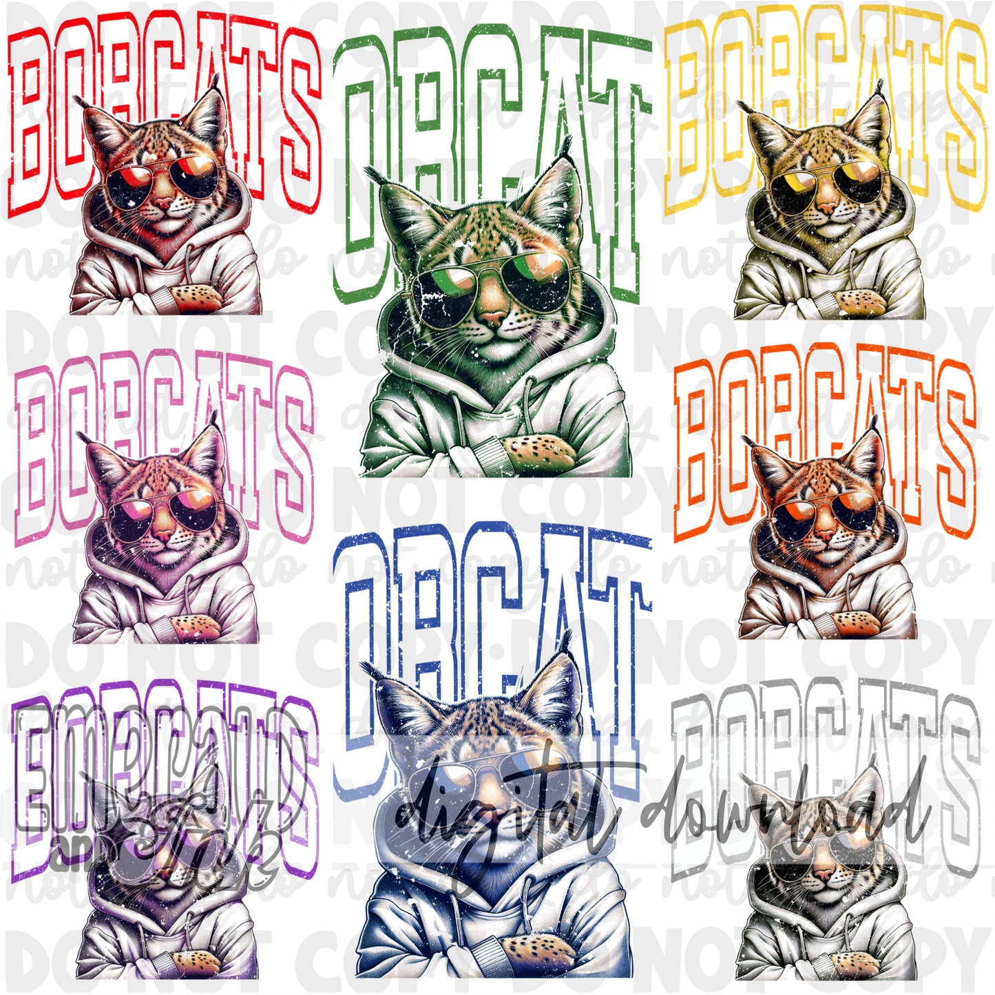 Bobcats Grungy Mascot Set - Digital File Download