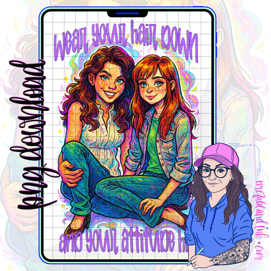 Gilmore Girls Wear Your Hair Down & Your Attitude High Doodle PNG Digital Design