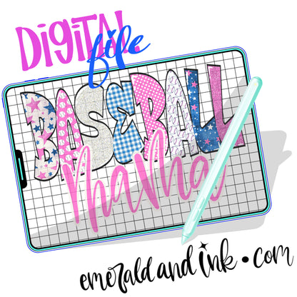 Baseball Mama Trendy Patriotic - Digital Download