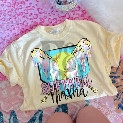 Softball Mama Cotton Candy Drip DTF