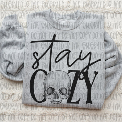 Stay Cozy Skull Black DTF Transfer