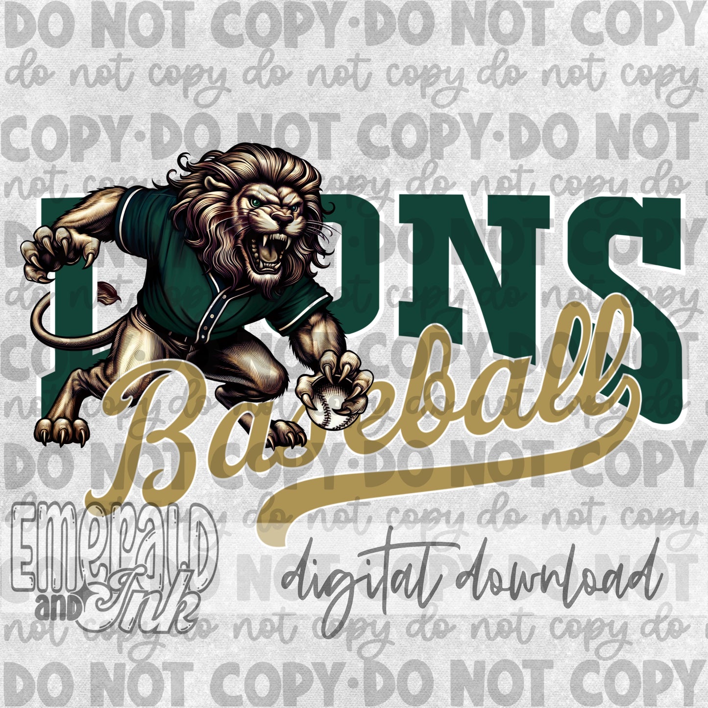 Lions Baseball Green Digital Download