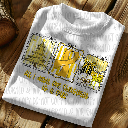 All I Want For Christmas Is A Cure Yellow Cancer Ribbon PNG Download
