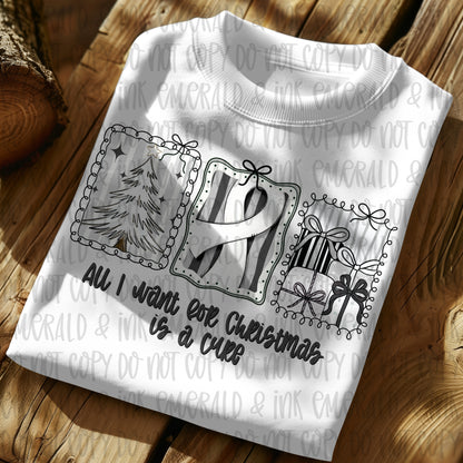 All I Want For Christmas Is A Cure White Cancer Ribbon PNG Download