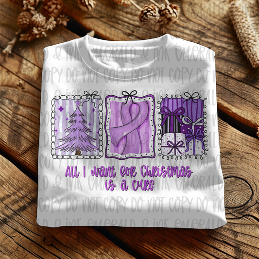 All I Want For Christmas Is A Cure Purple Cancer Ribbon PNG Download