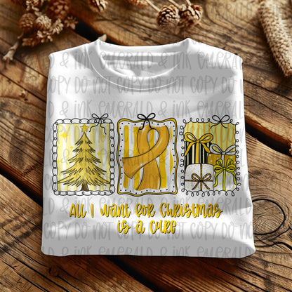 All I Want For Christmas Is A Cure Yellow Cancer Ribbon PNG Download