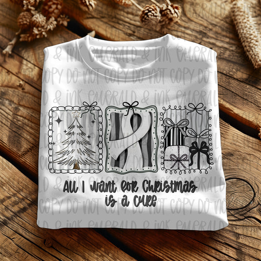 All I Want For Christmas Is A Cure White Cancer Ribbon PNG Download